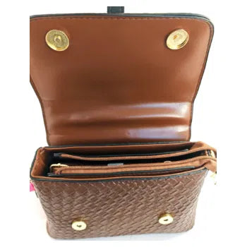 Josie Woven Effect Top Handle Bag - Tan
