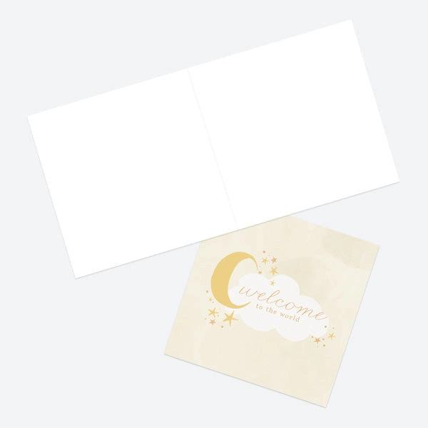 New Baby Card - Moon & Clouds - Yellow