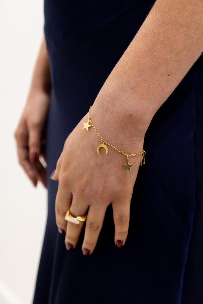 Crescent Moon & Star Bracelet in Gold
