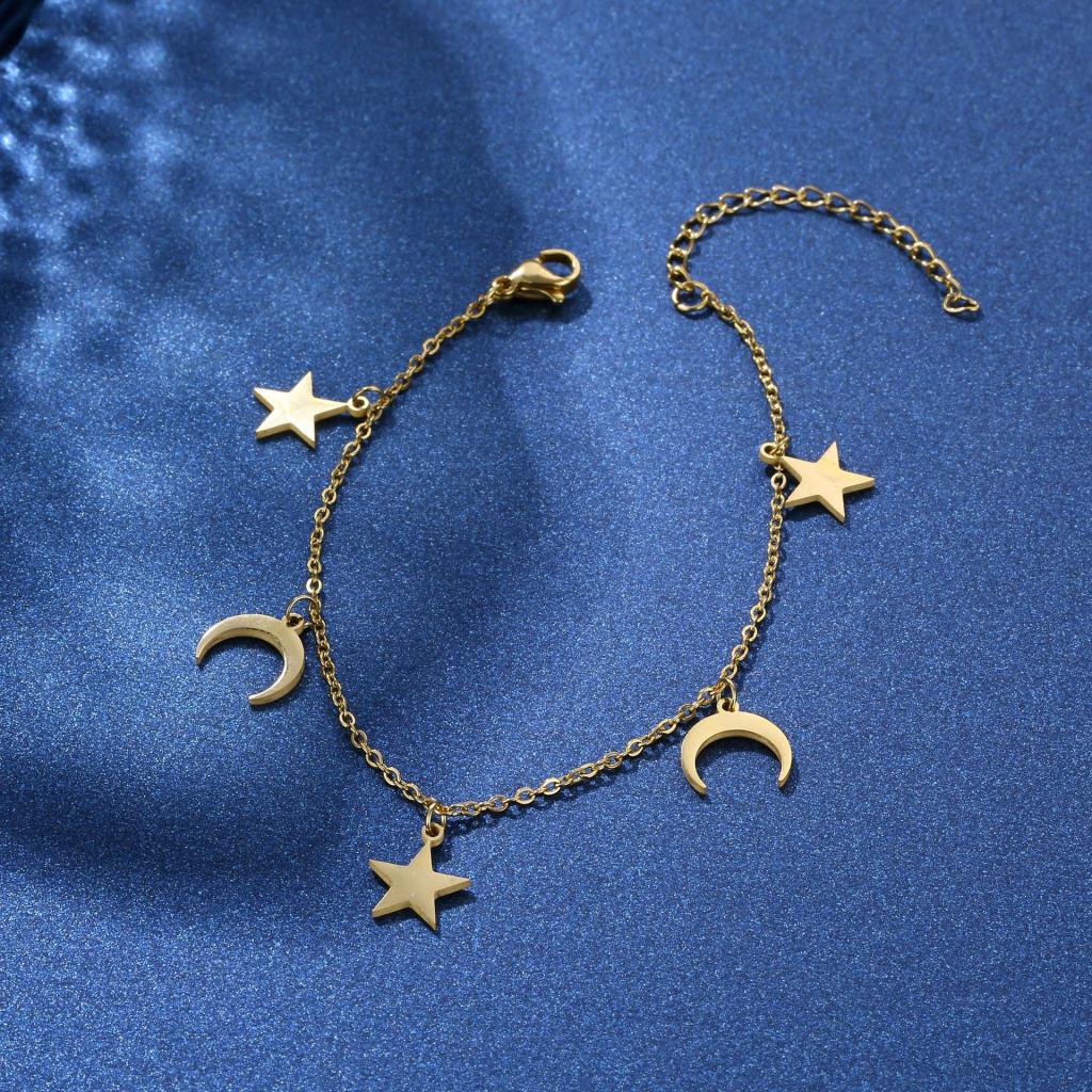Crescent Moon & Star Bracelet in Gold