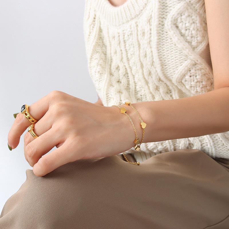 Heart Charm Dual Chain Bracelet In Gold