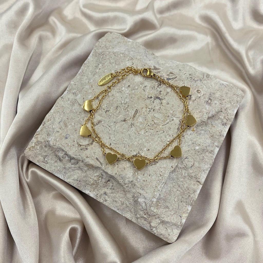Heart Charm Dual Chain Bracelet In Gold