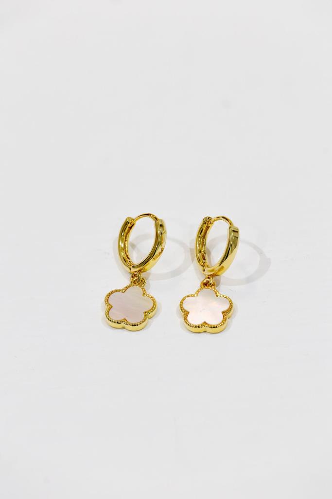 Flower Mother Of Pearl Huggie Earrings In Gold