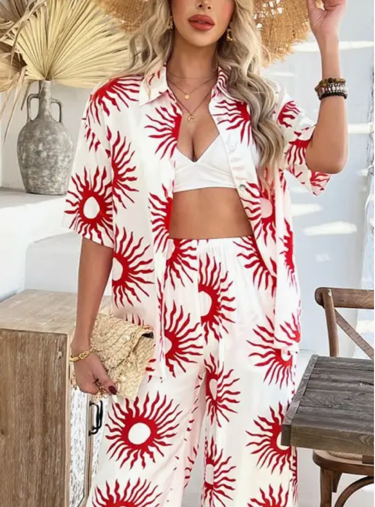 Sunburst printed shirt & trouser co-ord