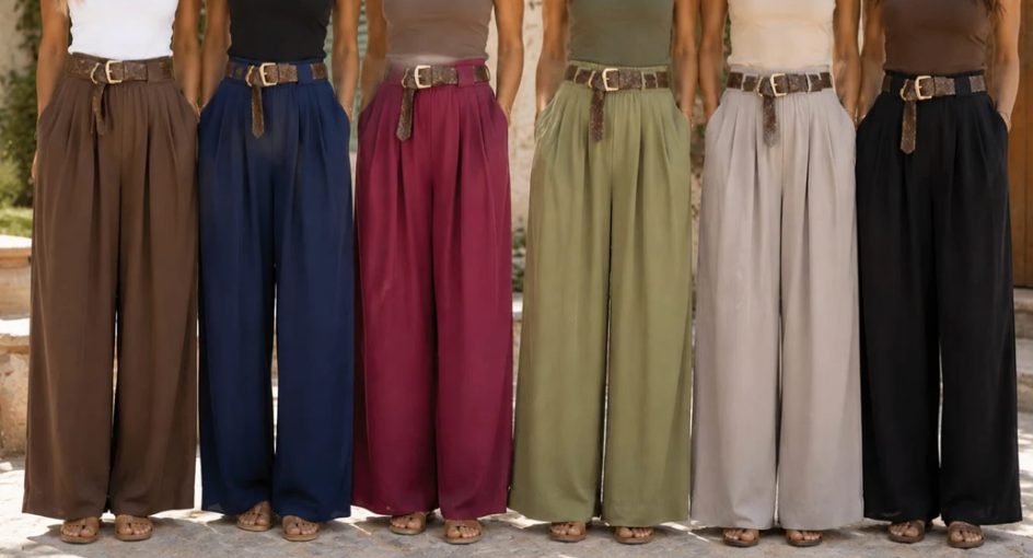 Belted Wide Leg Trousers - Black