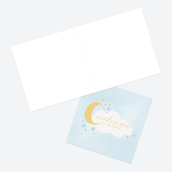 New Baby Card - Moon & Clouds - Blue
