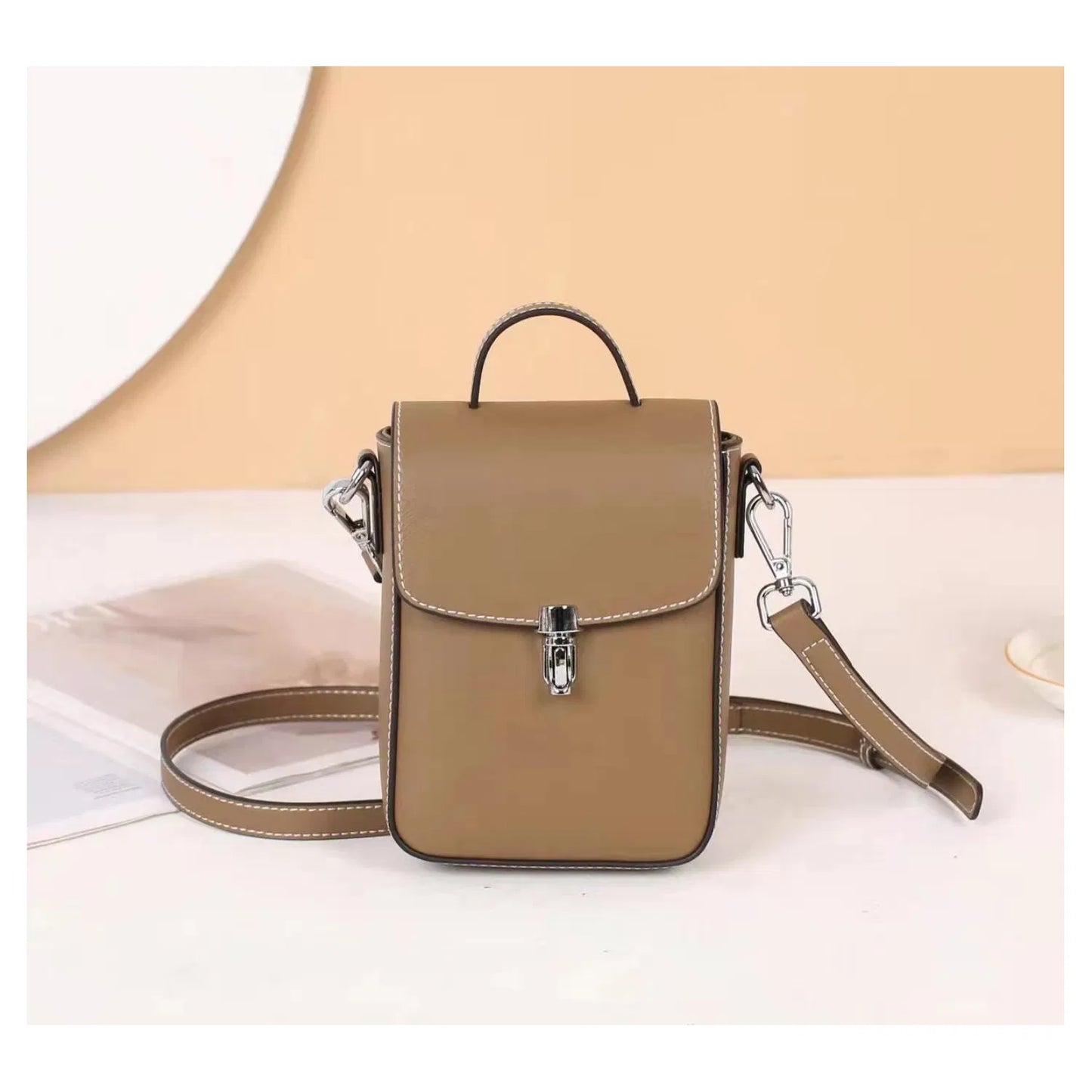 Maggie Genuine Leather Classic Mobile Bag - Taupe