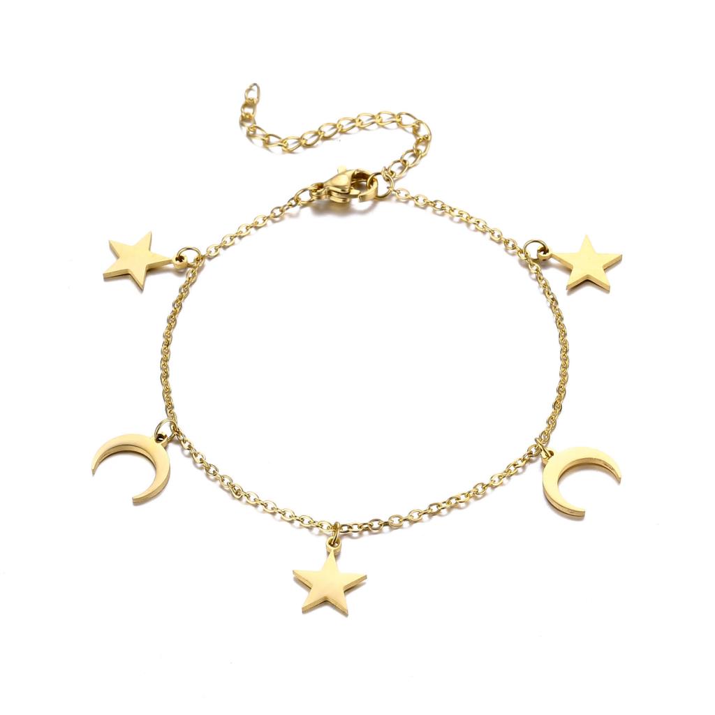 Crescent Moon & Star Bracelet in Gold