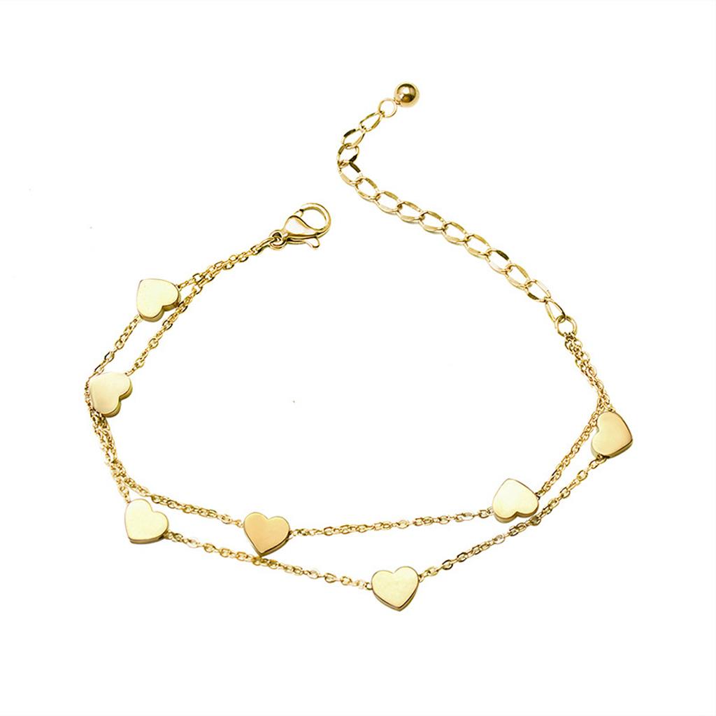 Heart Charm Dual Chain Bracelet In Gold