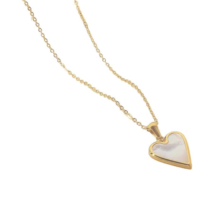 Mother of Pearl Heart Necklace in Gold