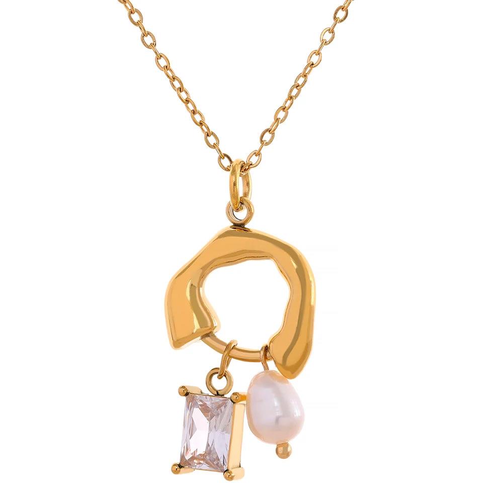 Chunky Hoop Pendant With Gem & Fresh Water Pearl Charm