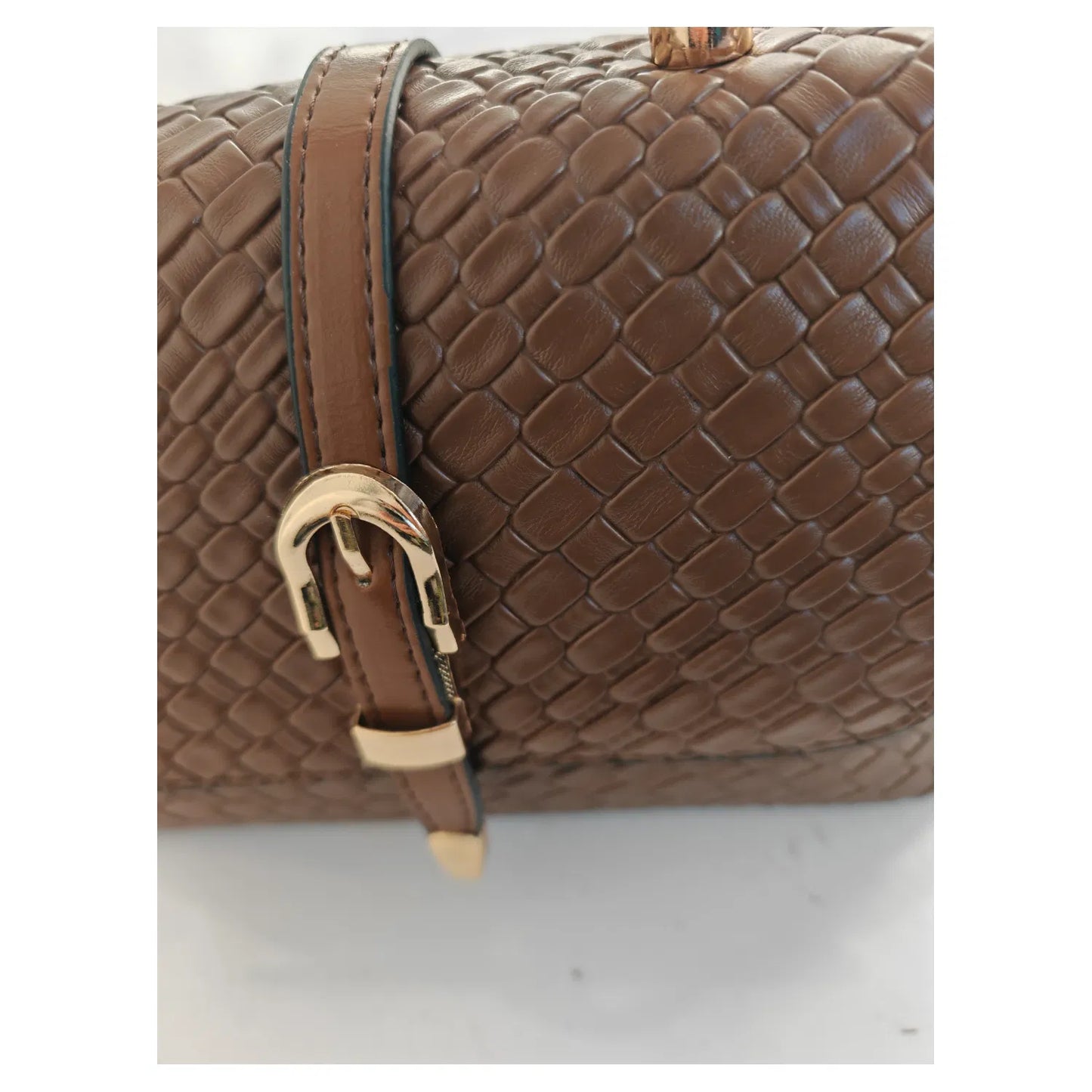 Josie Woven Effect Top Handle Bag - Tan