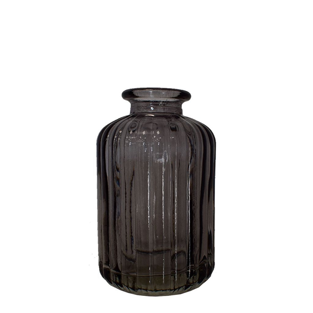 Ribbed Glass Bottle Smokey Grey 10cm