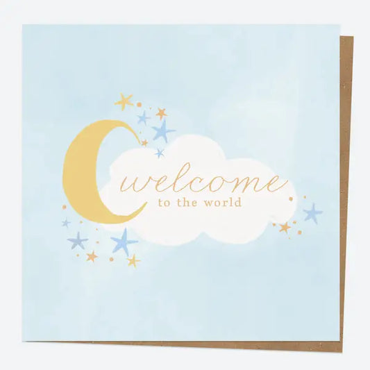 New Baby Card - Moon & Clouds - Blue