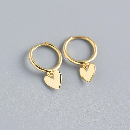 Heart Charm Huggie Earrings Gold