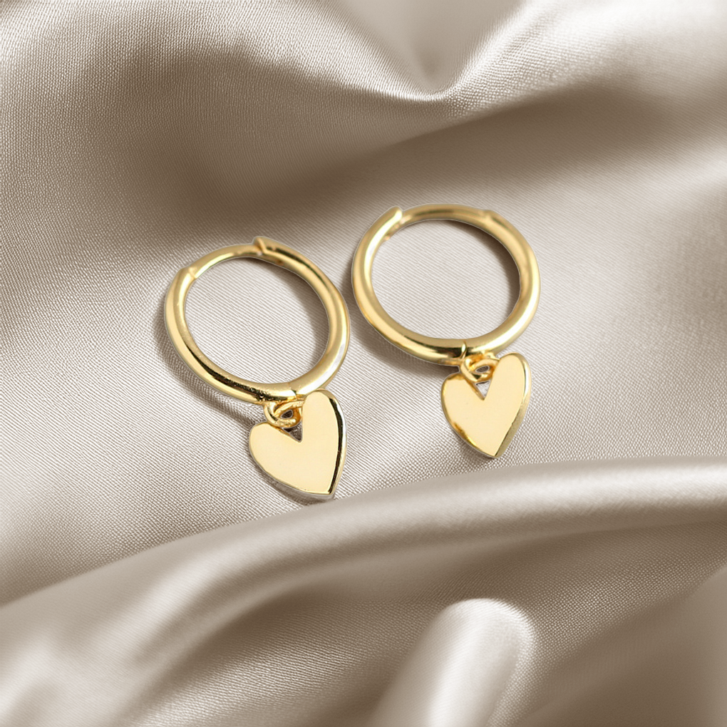 Heart Charm Huggie Earrings Gold