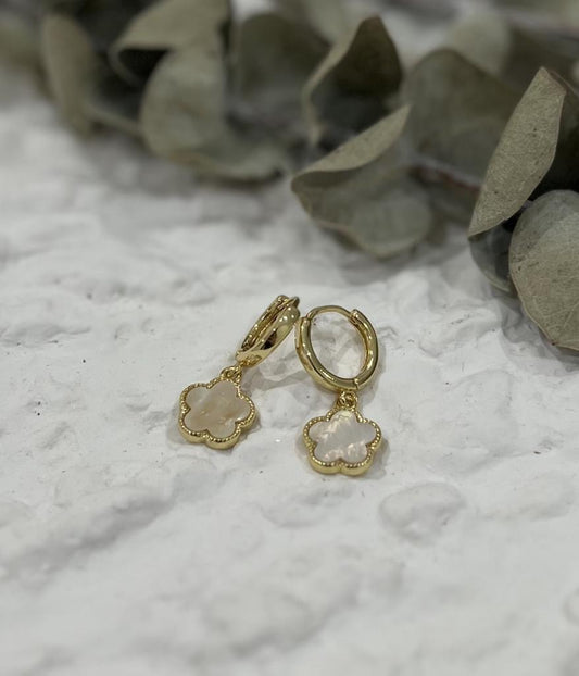 Flower Mother Of Pearl Huggie Earrings In Gold
