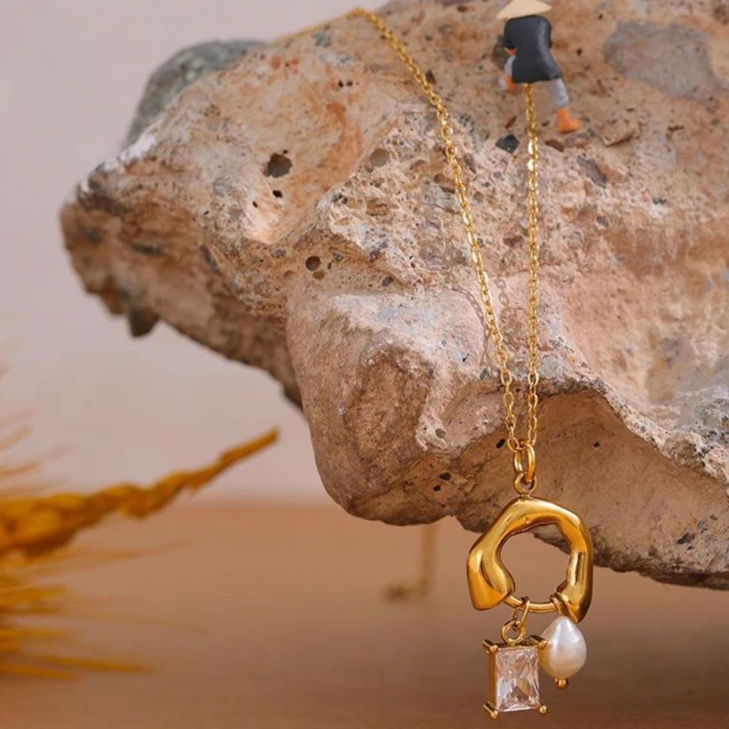 Chunky Hoop Pendant With Gem & Fresh Water Pearl Charm