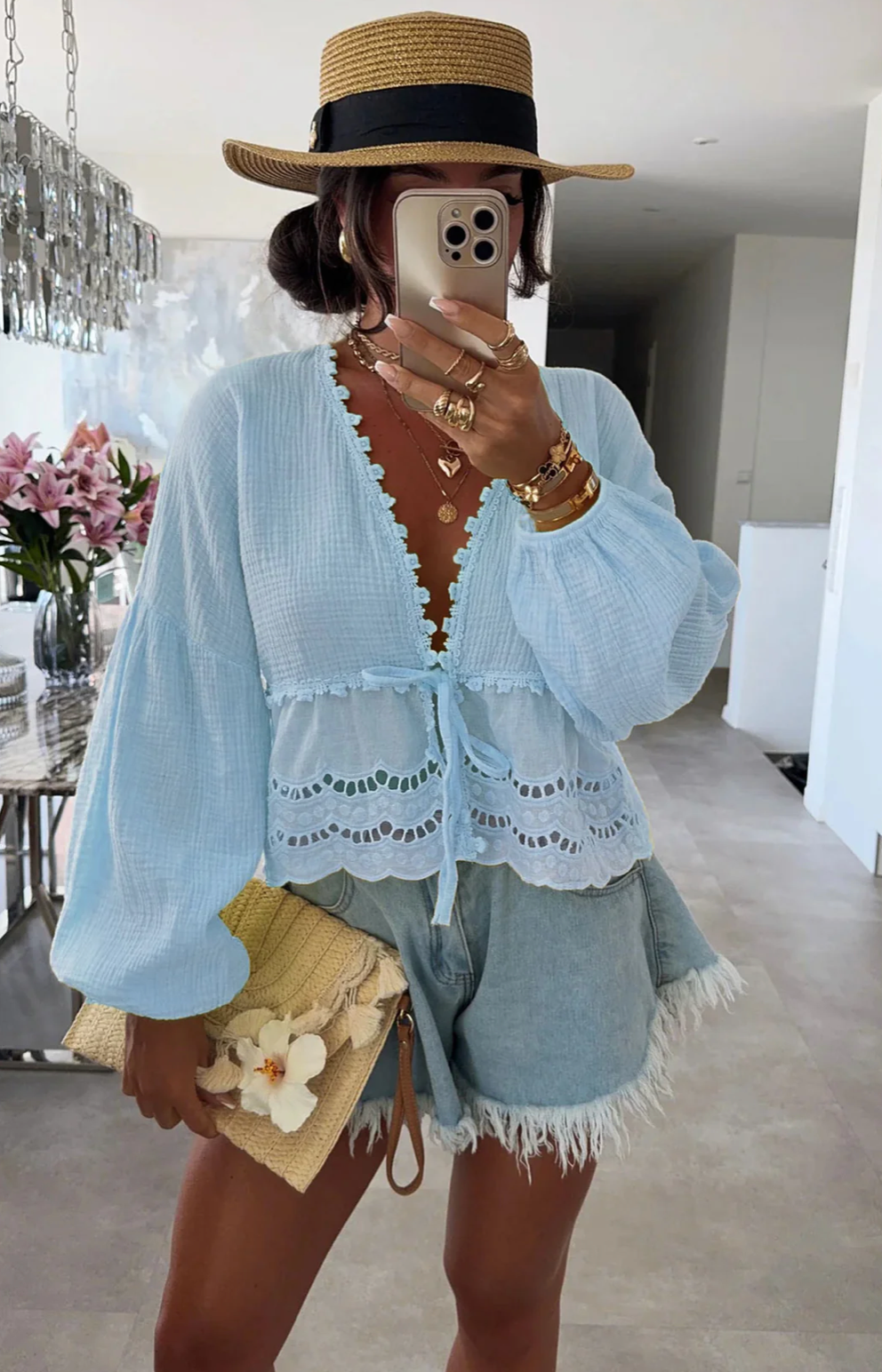 Freya Cotton Gauze style tie up top