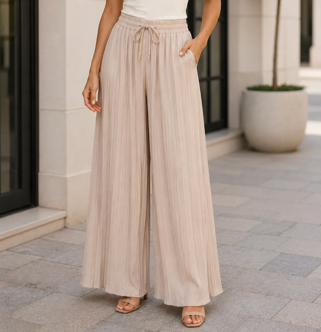 Italian womens pleated wide leg trousers