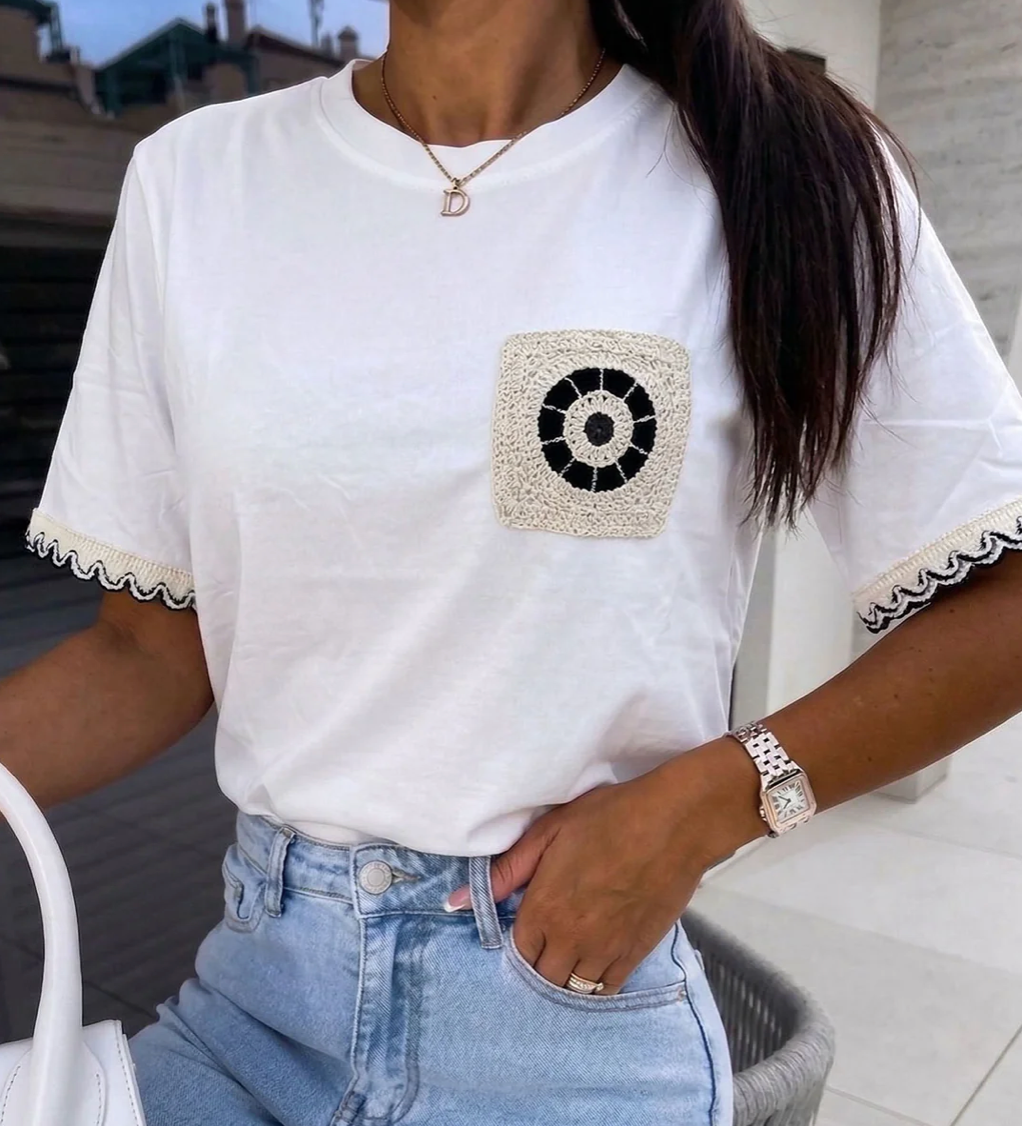 Liana Crochet Applique pocket cotton frill sleeve