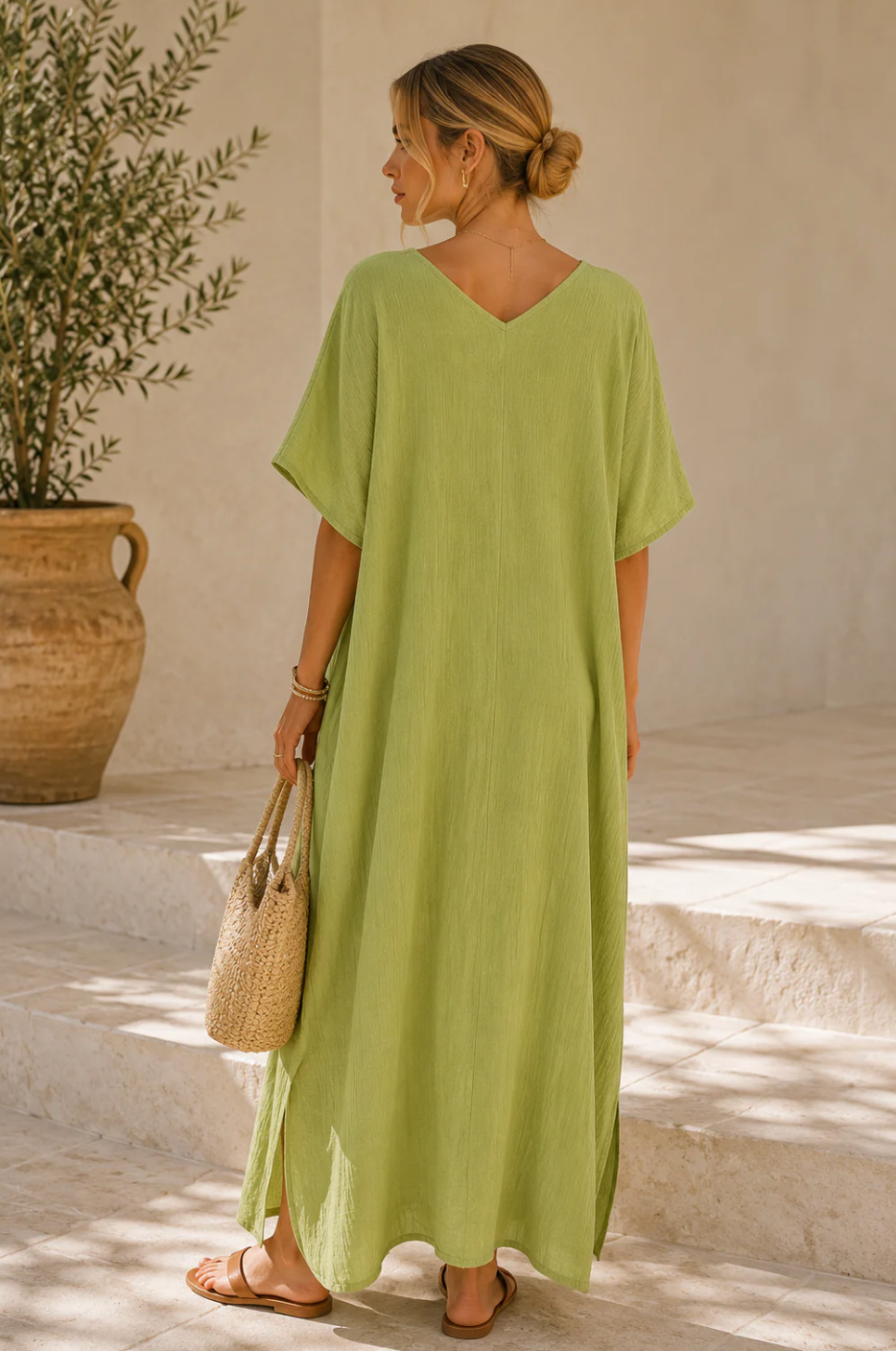 Simona Crinkle V neck Dress