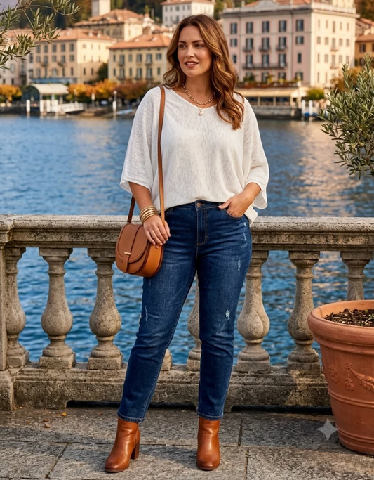 Batwing fine knit top White