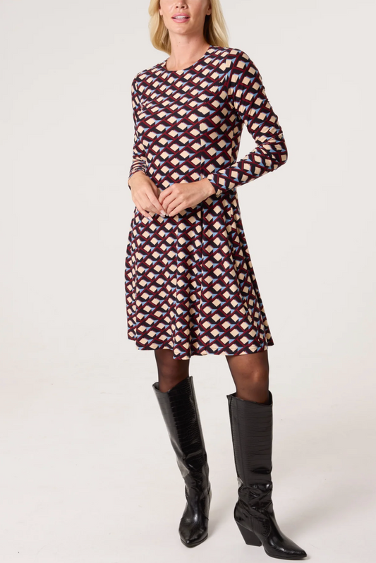 Moira geo fit & Flare mini dress