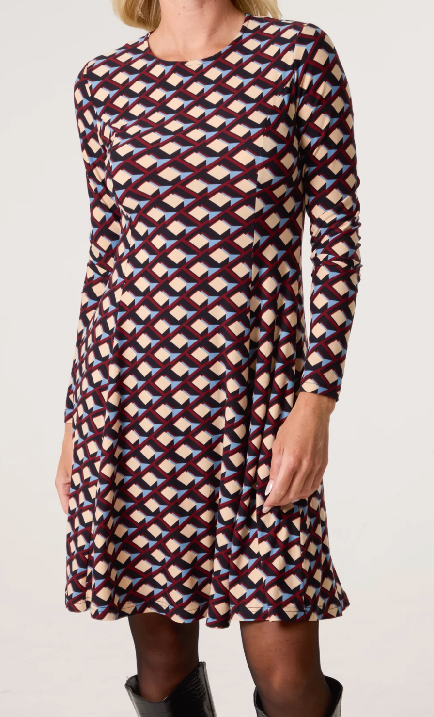 Moira geo fit & Flare mini dress