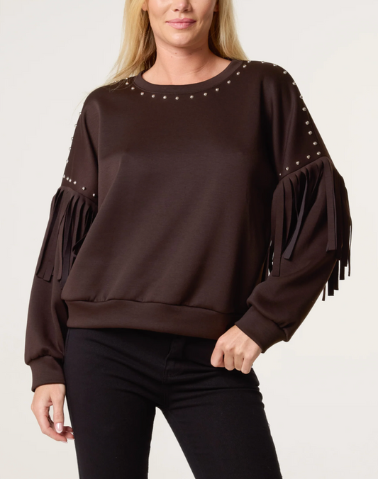 Abilene studs & Frill sweatshirt Brown