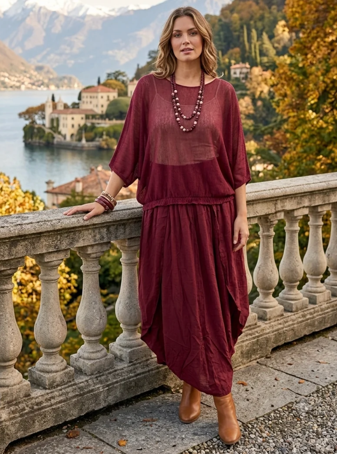 Batwing fine knit top Wine