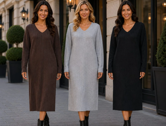 V-Neck Ribbed Knit Dress