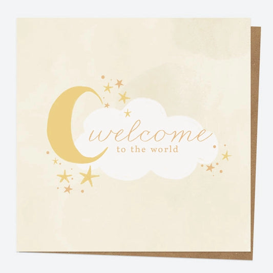 New Baby Card - Moon & Clouds - Yellow