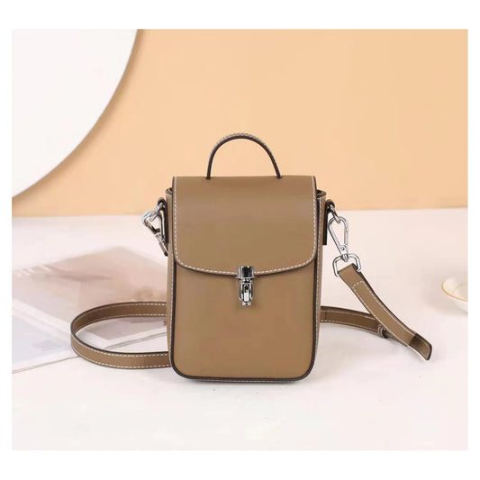 Maggie Genuine Leather Classic Mobile Bag - Taupe