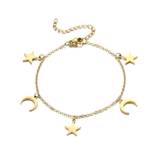 Crescent Moon & Star Bracelet in Gold