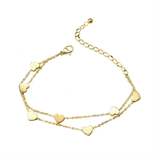 Heart Charm Dual Chain Bracelet In Gold