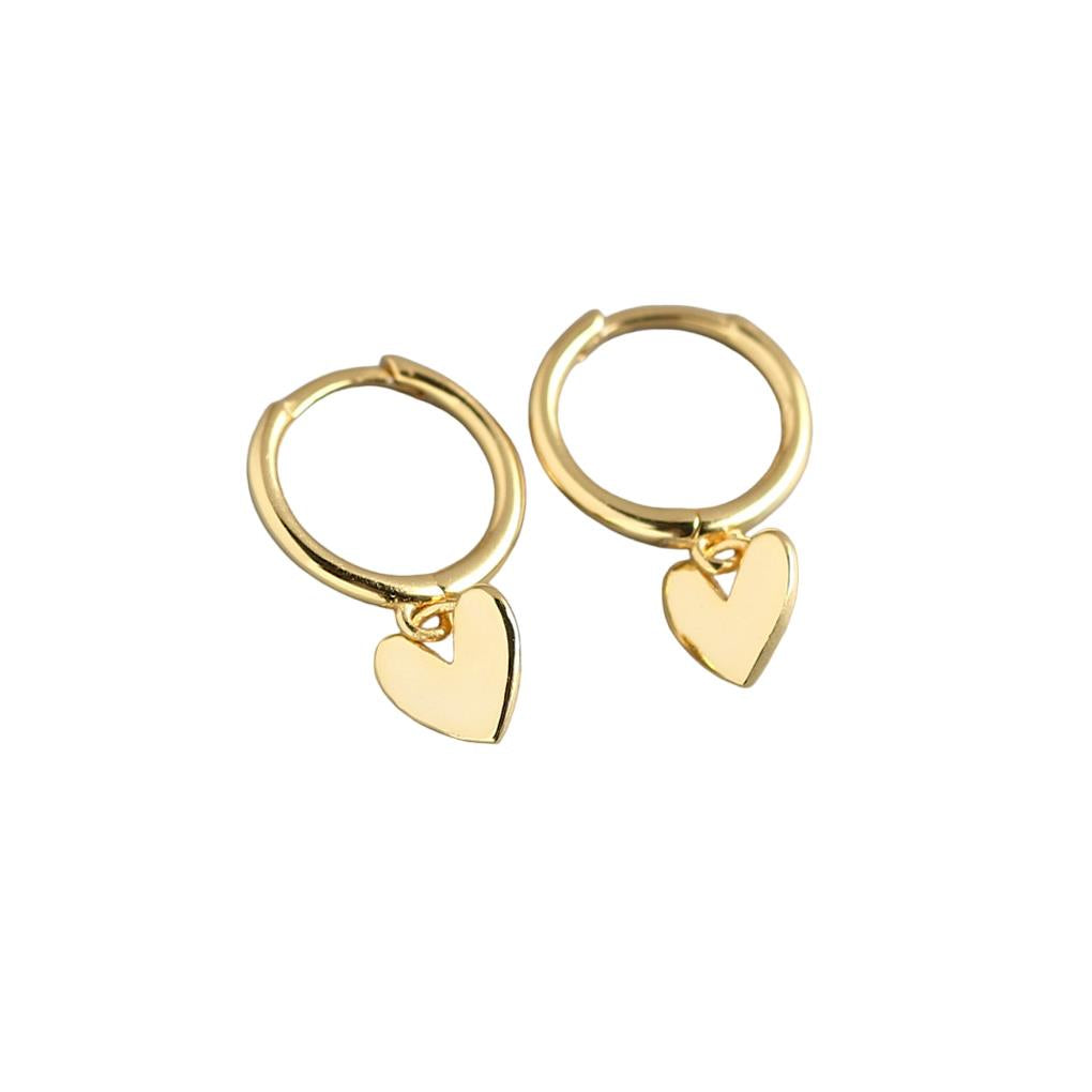 Heart Charm Huggie Earrings Gold