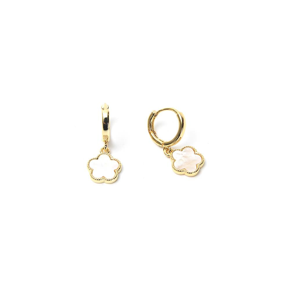 Flower Mother Of Pearl Huggie Earrings In Gold