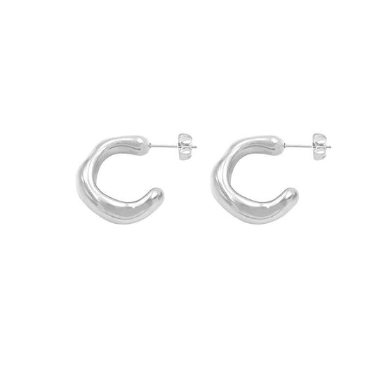 Misshape C-Shaped Curve Earrings In Silver