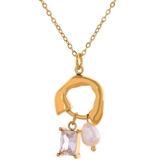 Chunky Hoop Pendant With Gem & Fresh Water Pearl Charm