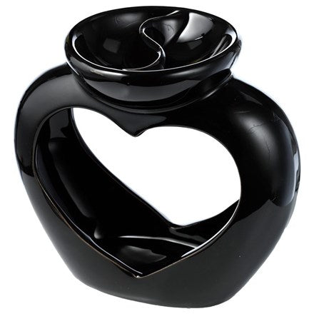 Heart Shaped Double Dish Wax Burner - Black