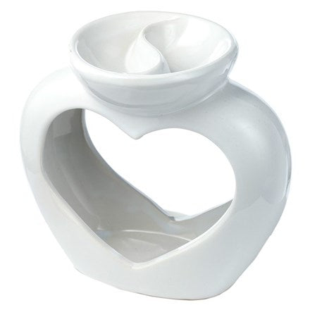 Heart Shaped Double Dish Wax Burner - White